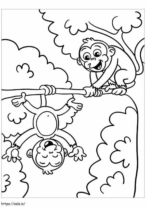 Alpinista de árvore escalado de dois macacos para colorir