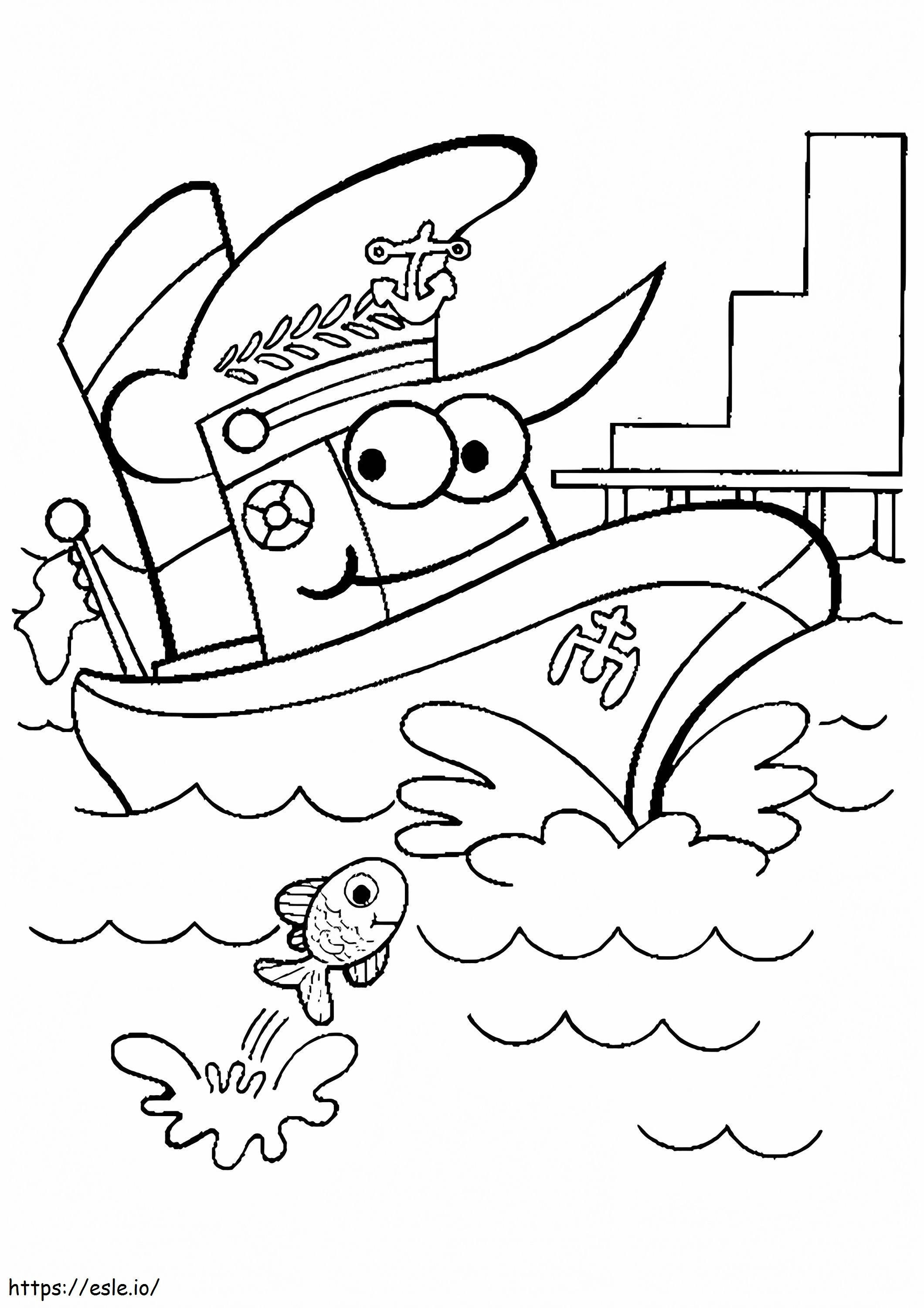 Coloriage  Un bateau heureux A4 à imprimer dessin