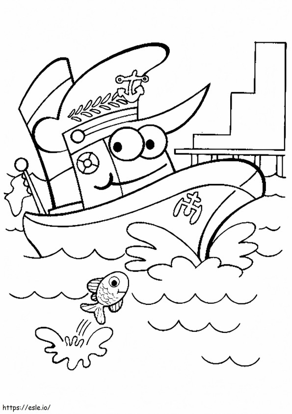 Coloriage  Un bateau heureux A4 à imprimer dessin