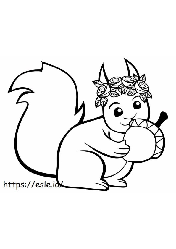 Coloriage Écureuil mignon avec un gland à imprimer dessin