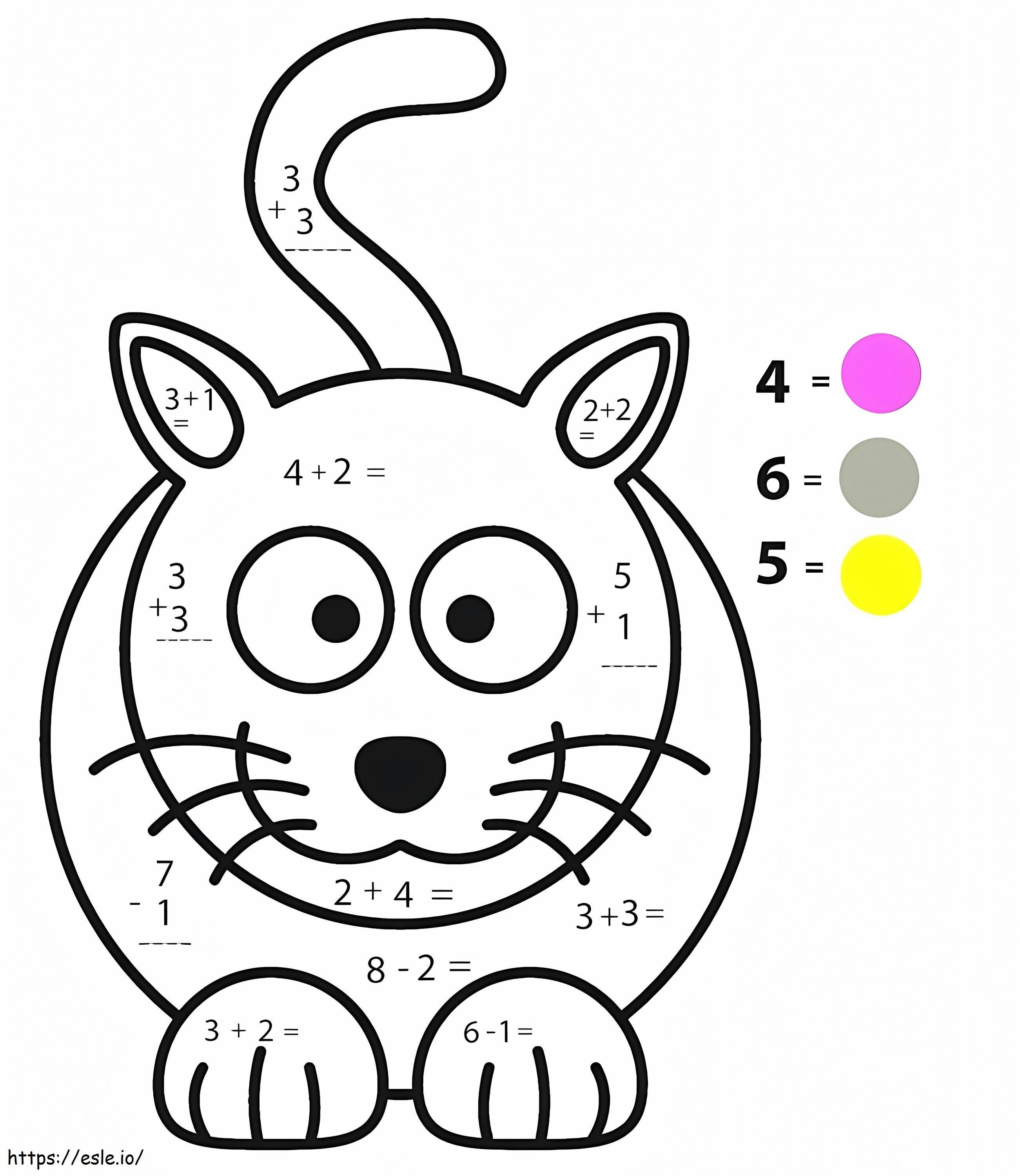 Planilha de matemática do gato para colorir