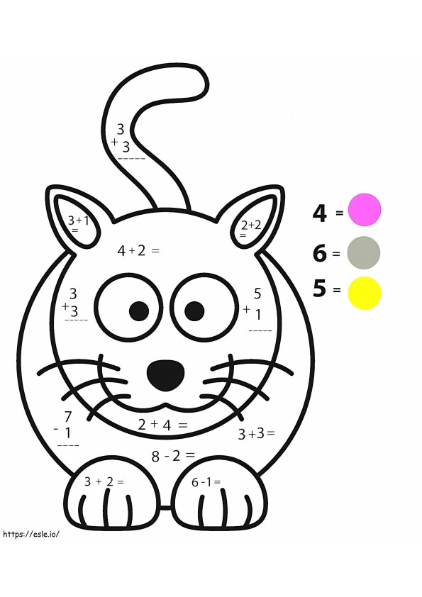 猫の数学ワークシート ぬりえ - 塗り絵