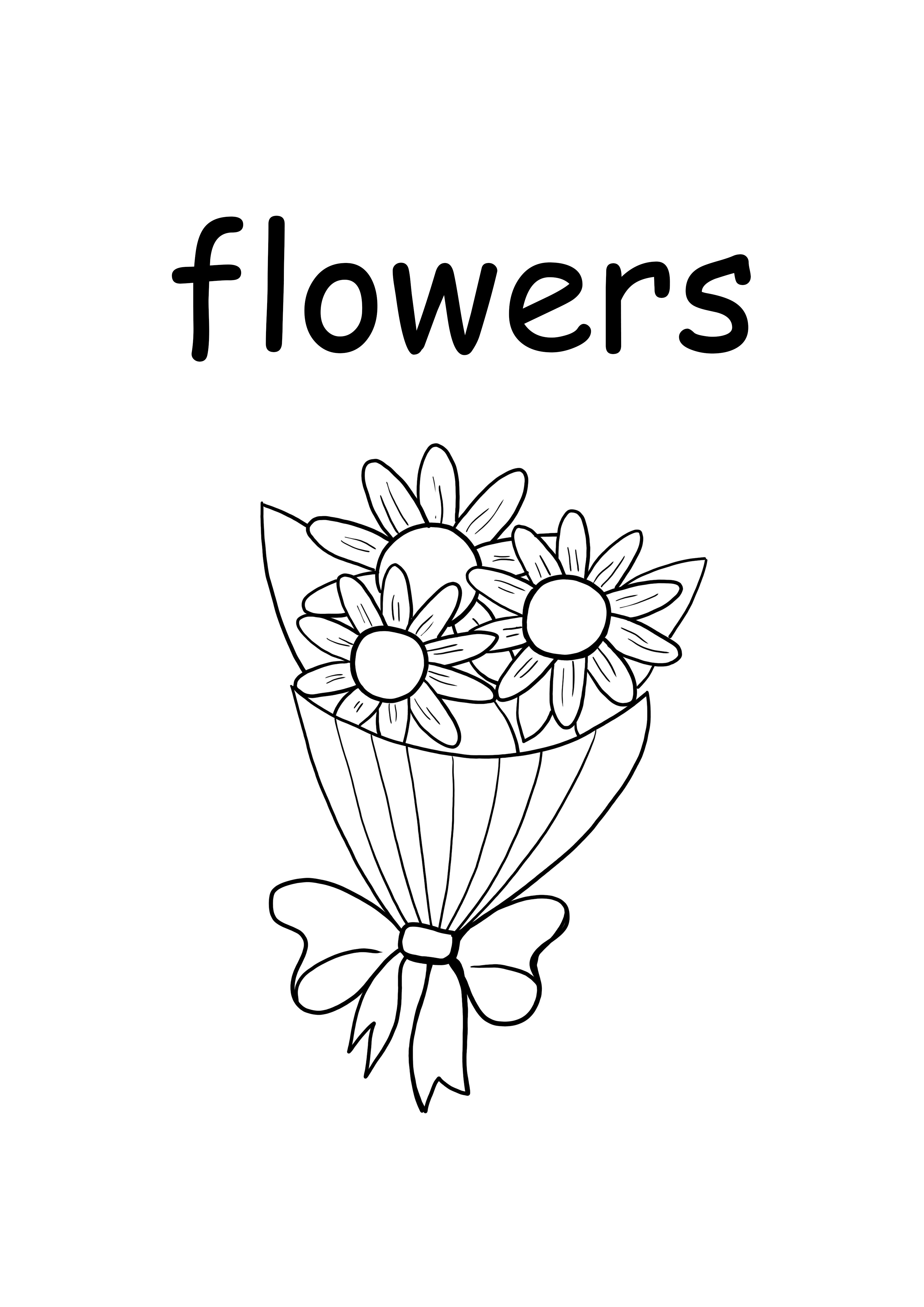 花の場合は小文字の単語を自由に印刷してページに色を付ける