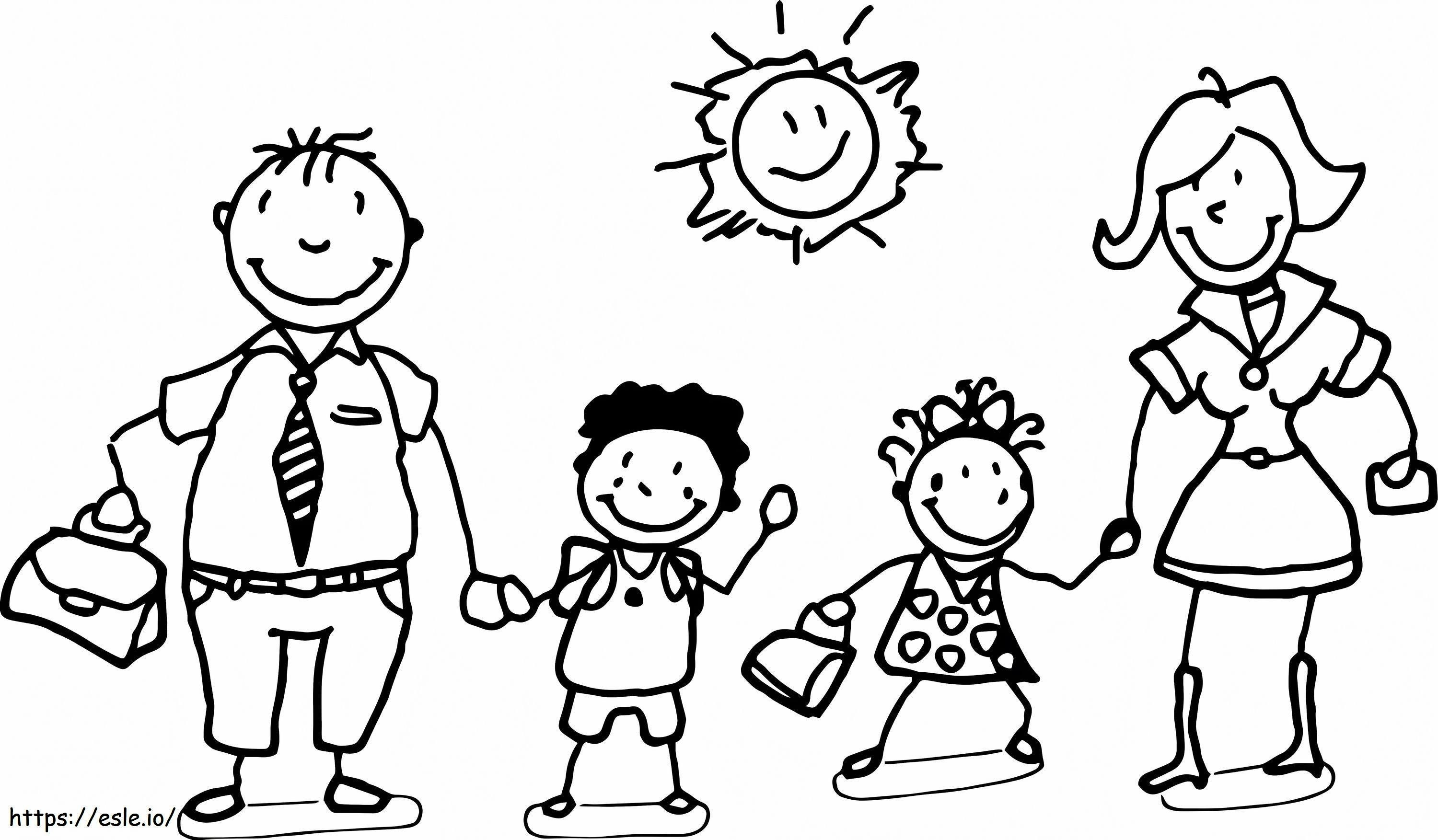 Desen familie cu soare de colorat