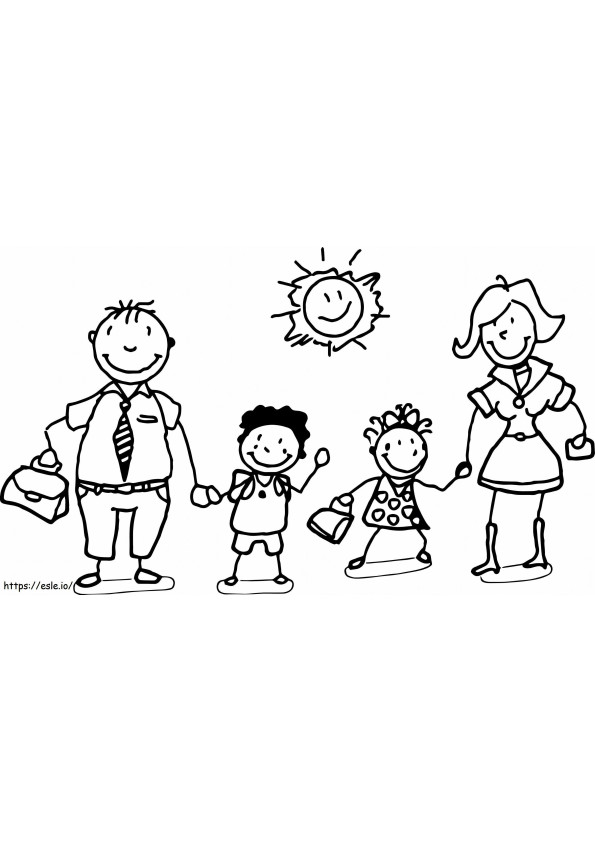 Perheen piirtäminen auringon kanssa värityskuva