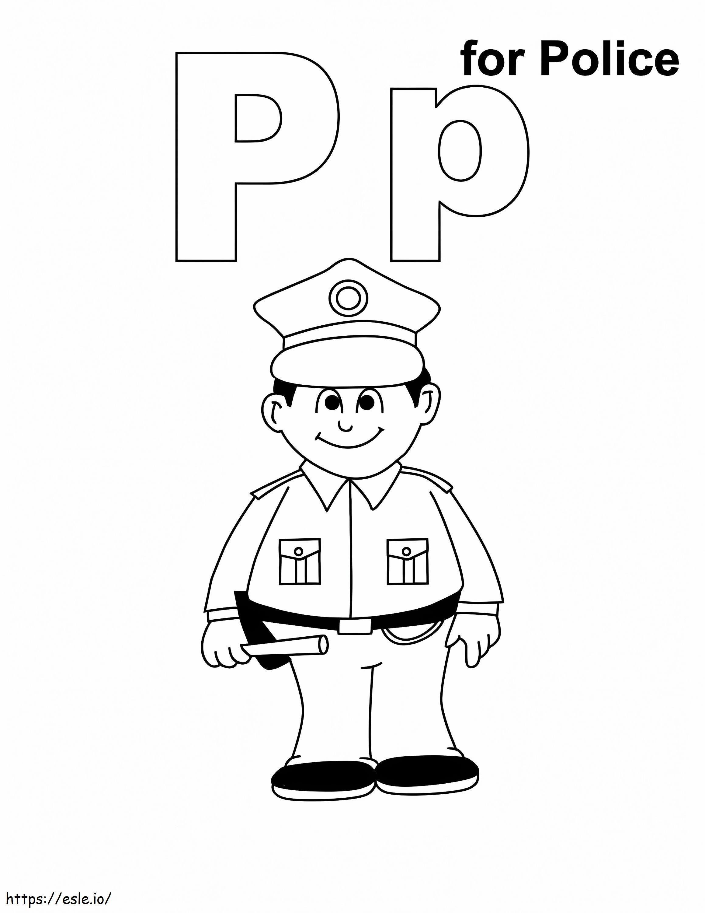 Letra P para la policía para colorear
