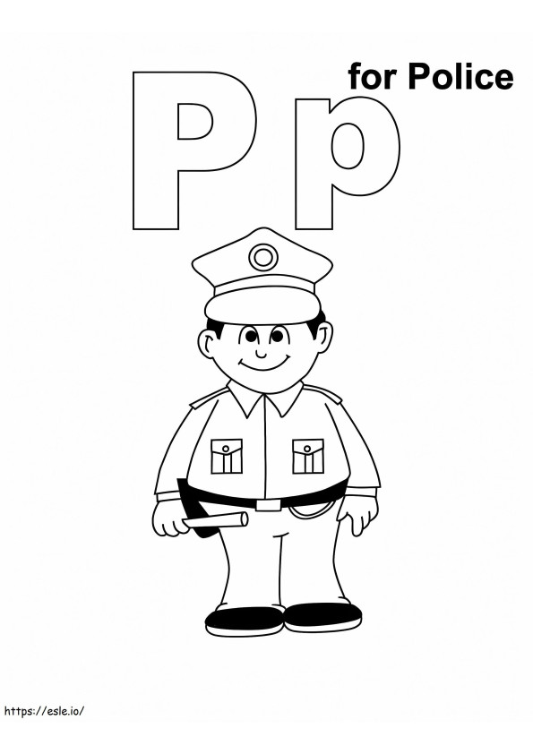 Coloriage Lettre P pour la police à imprimer dessin