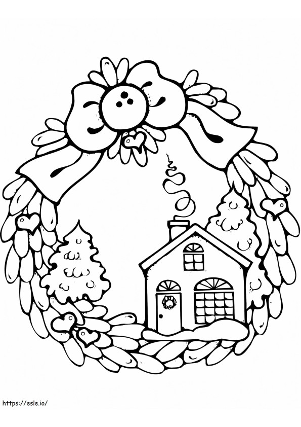 Christmas Wreath With Gingerbread House coloring page