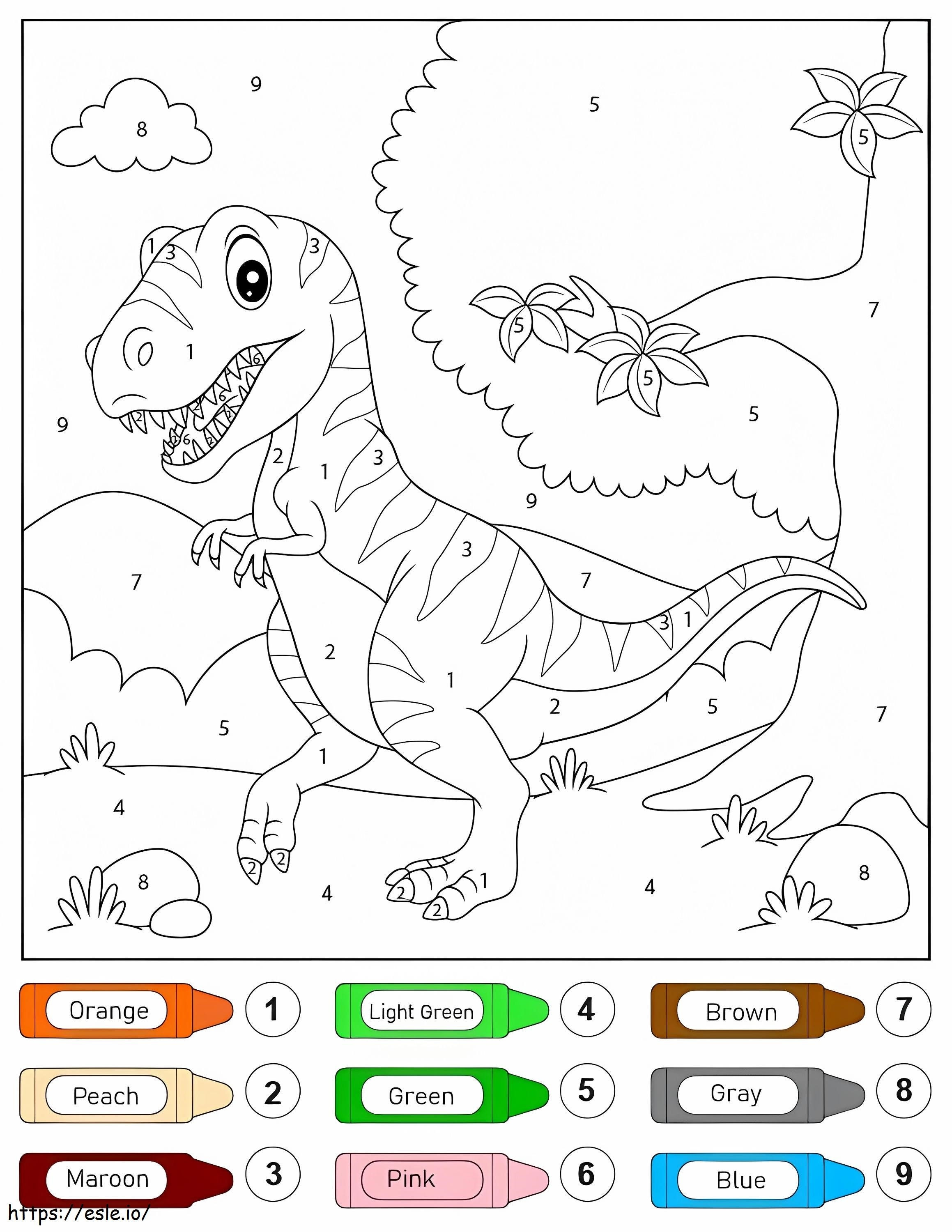 T レックス恐竜の番号による色塗り ぬりえ - 塗り絵