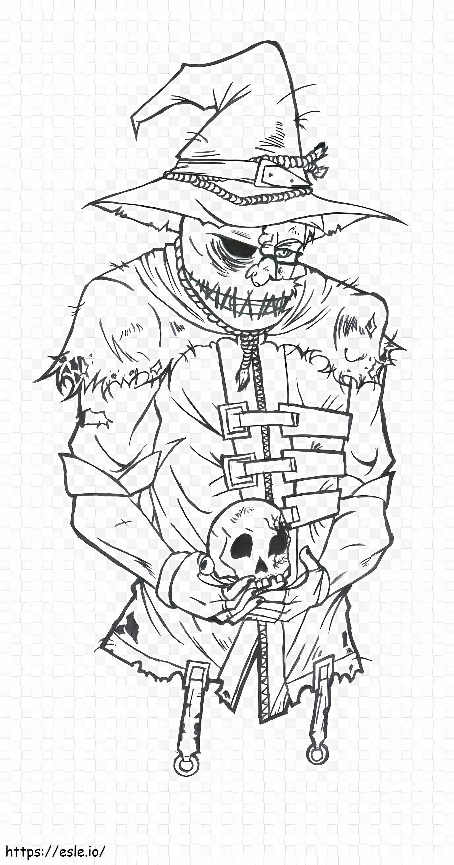 Scarecrow Holding Skull coloring page