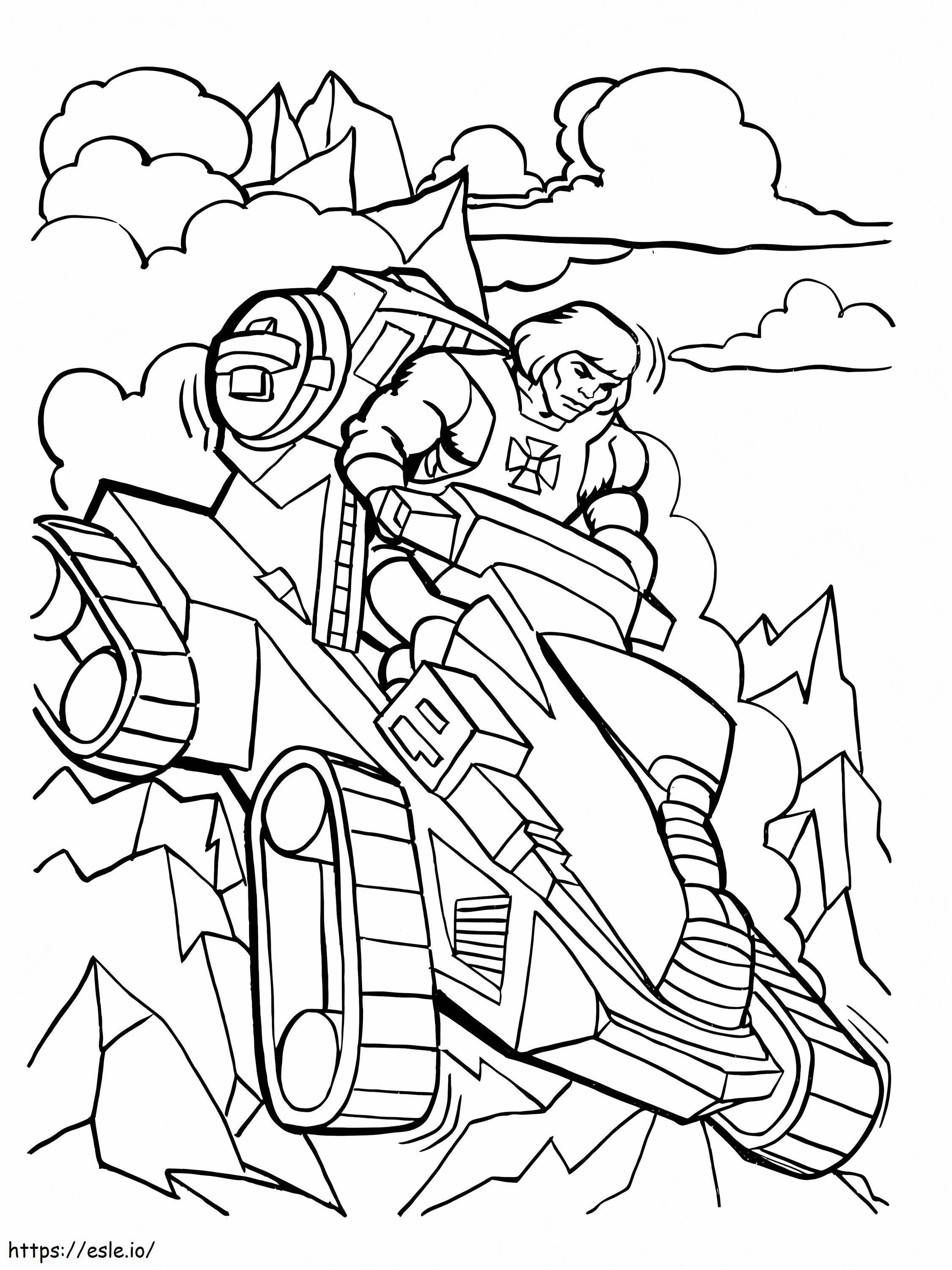 He Man Riding Attack Trak coloring page