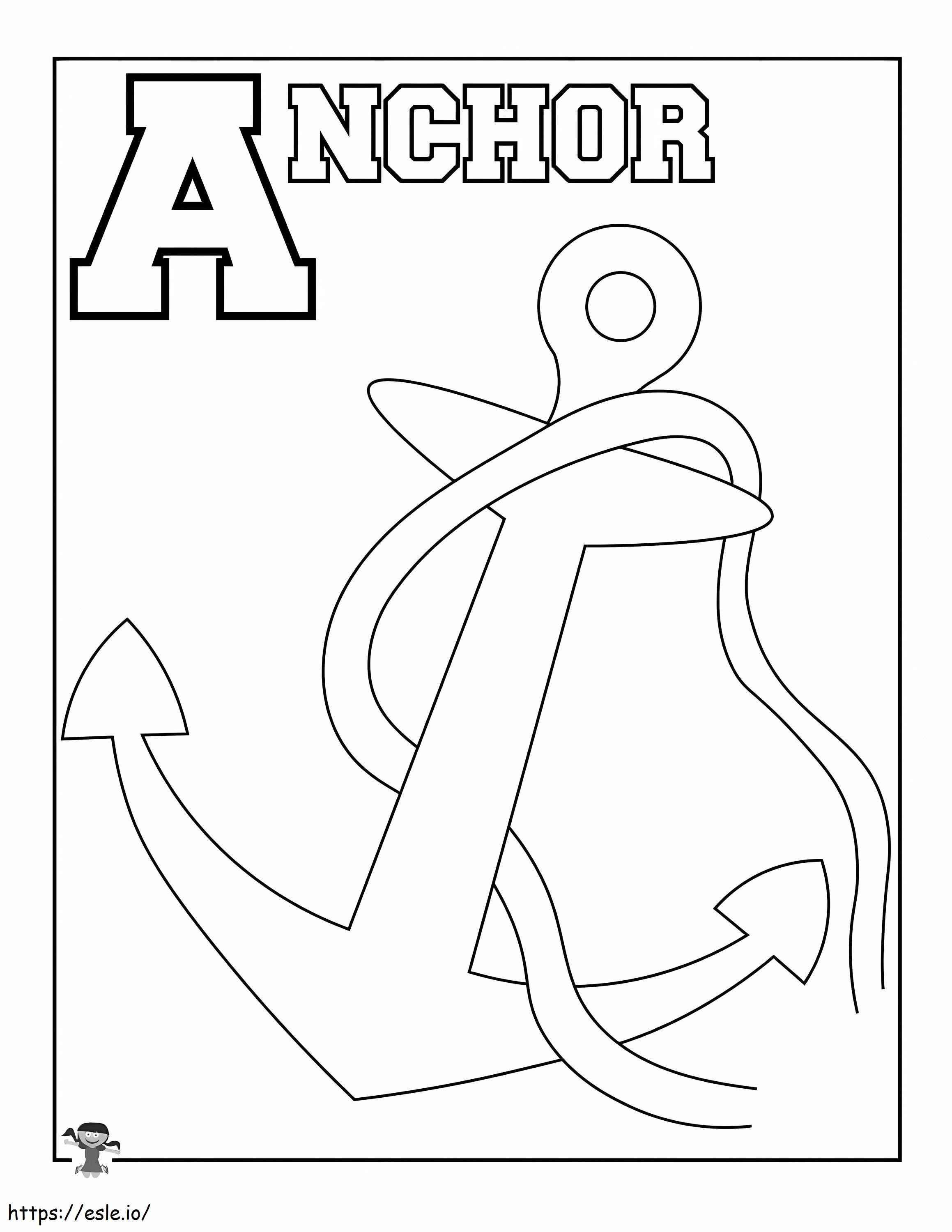 Simple Letter A Is For Anchor Coloring Page