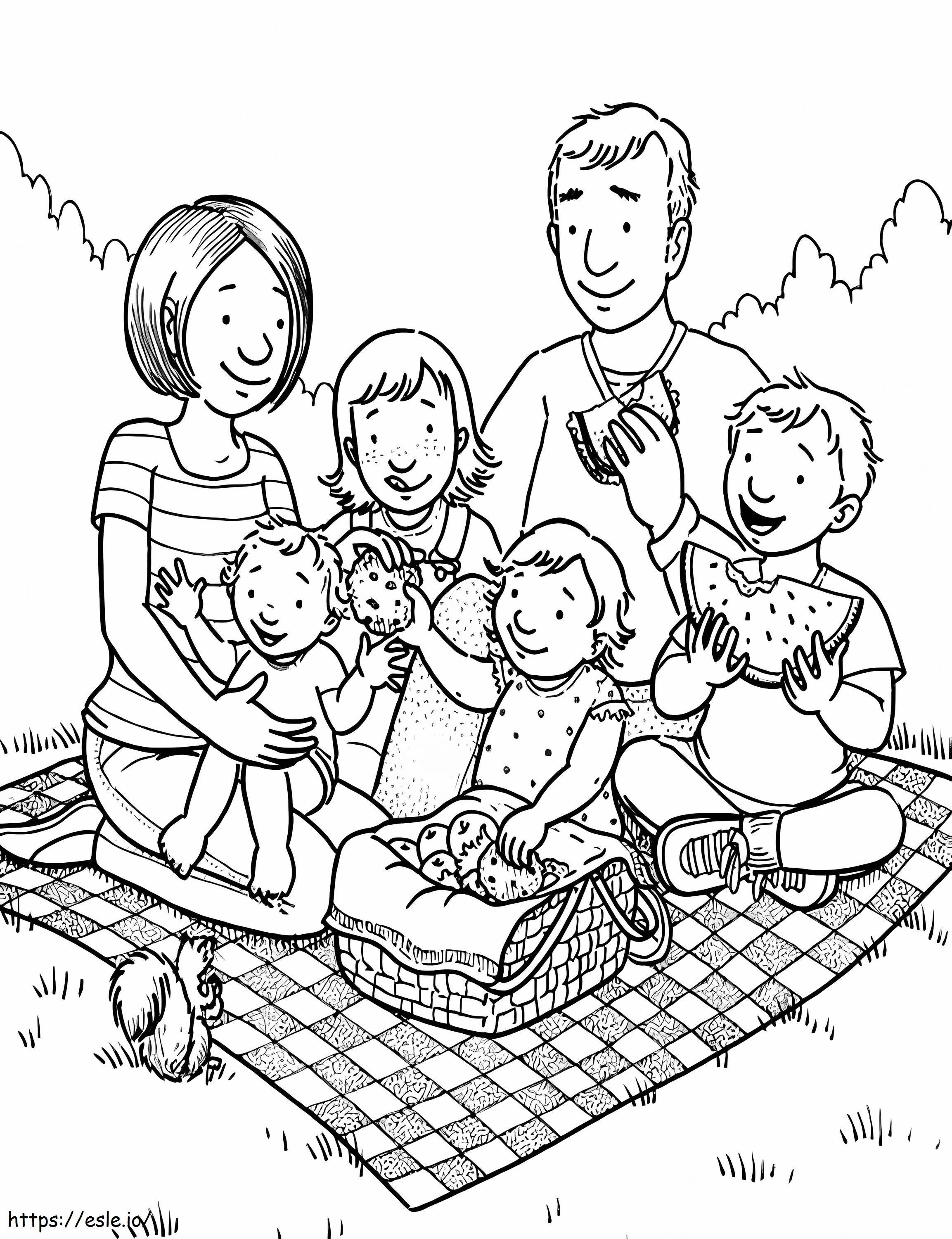 Perhe piknikille värityskuva