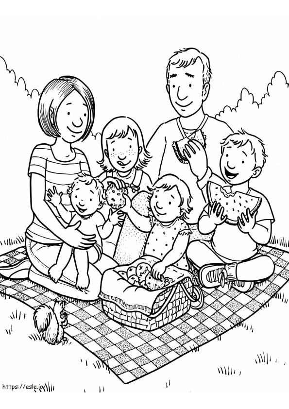 La famiglia va al picnic da colorare