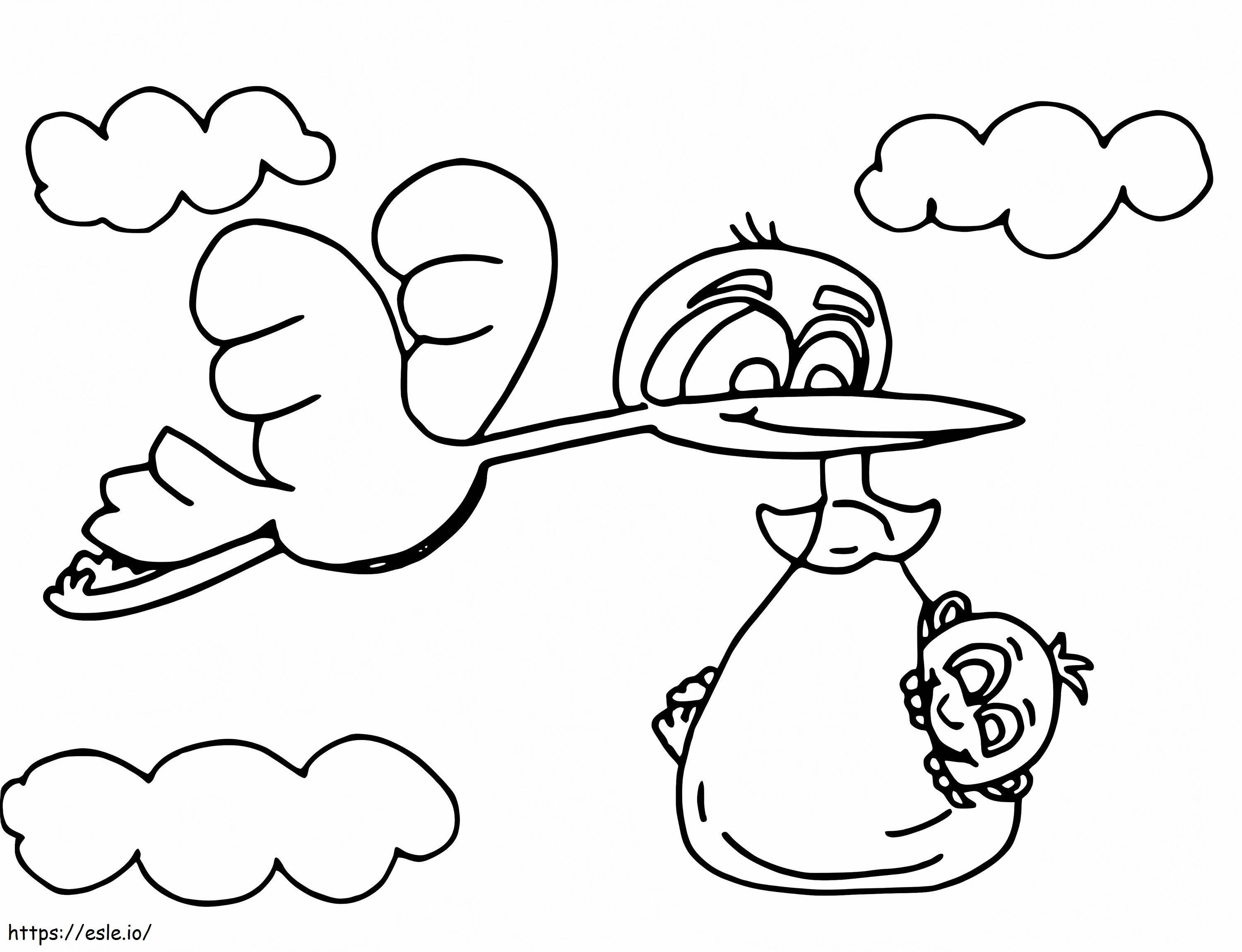 Adorable Stork And Baby coloring page