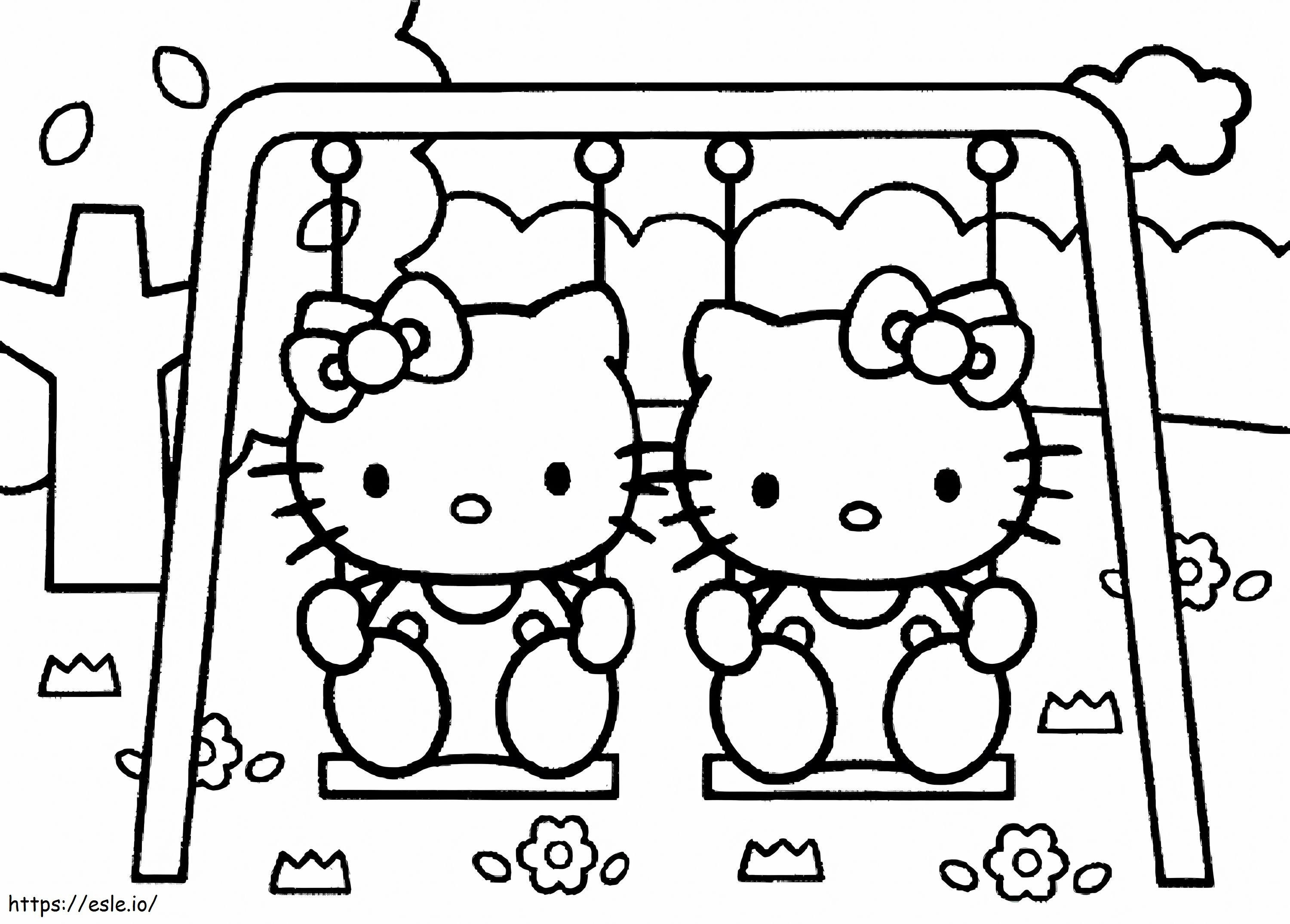 Two Little Hello Kitty Playing Ferris Wheel coloring page