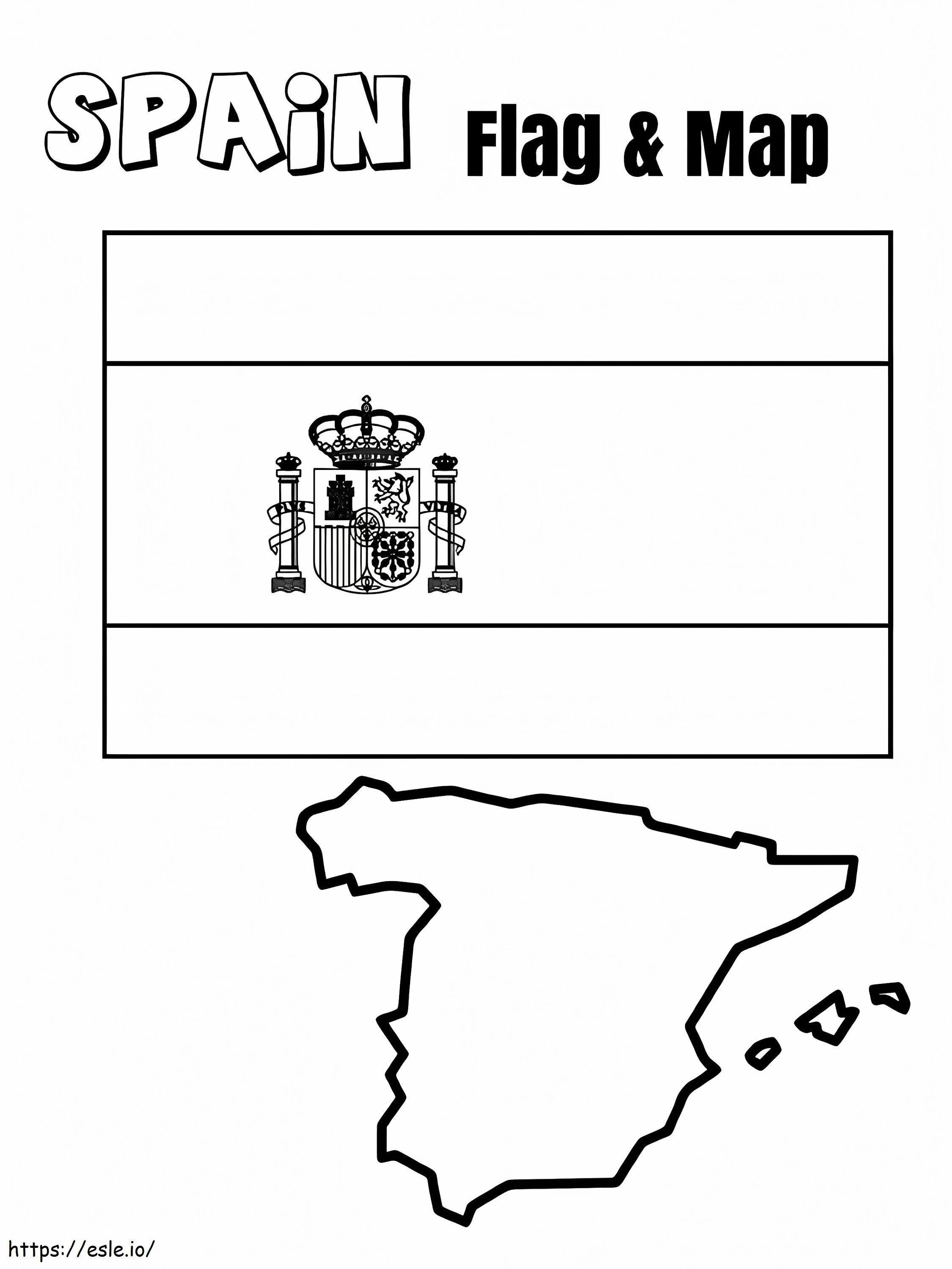 Coloriage Drapeau et carte de l'Espagne à imprimer dessin