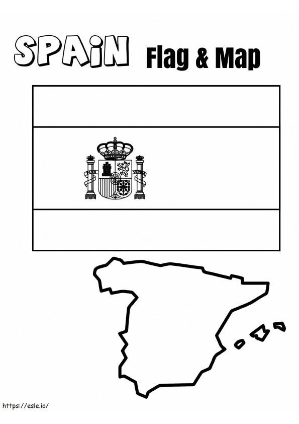 Spain Flag And Map coloring page