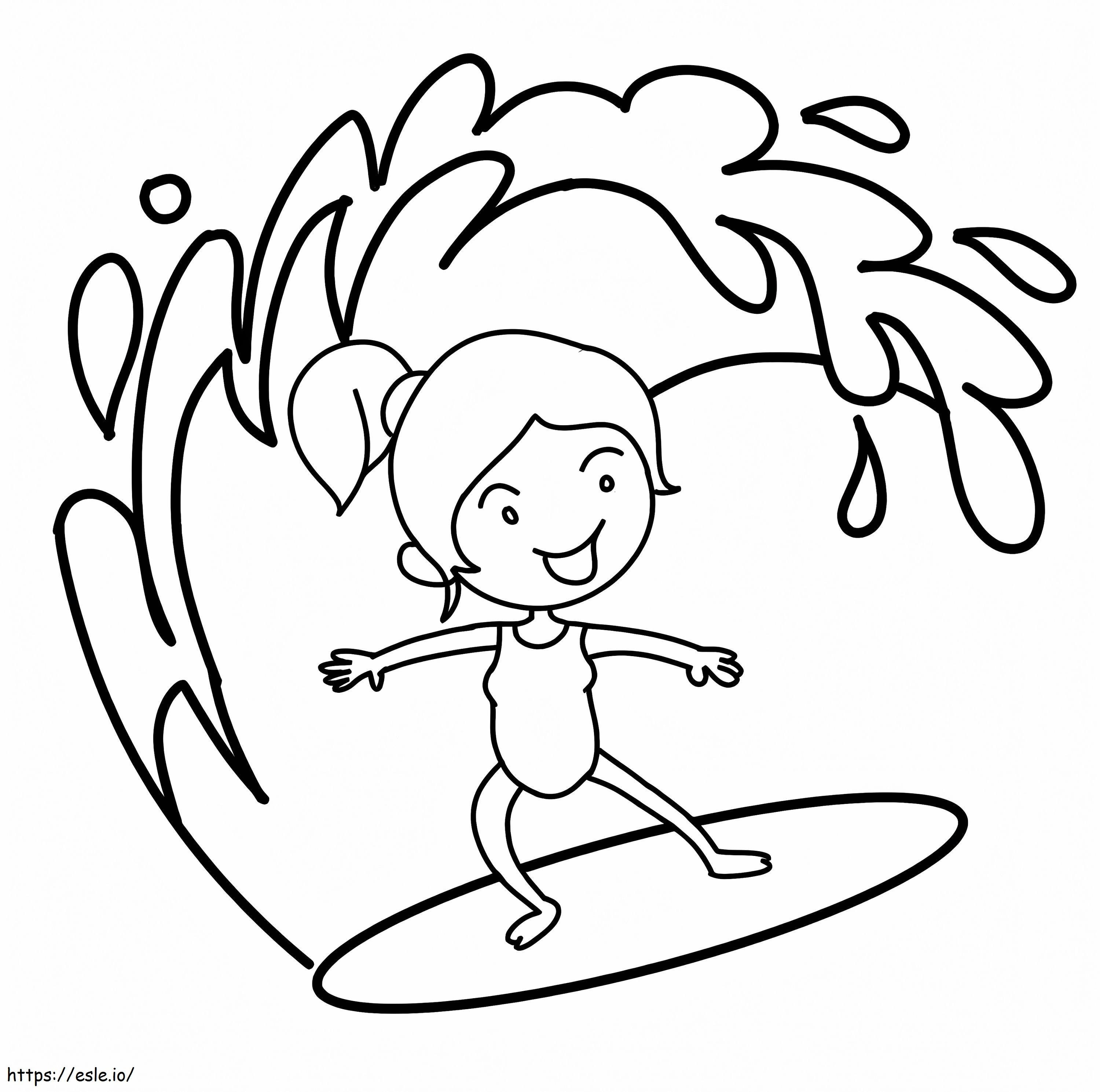 Fetiță care face surf de colorat