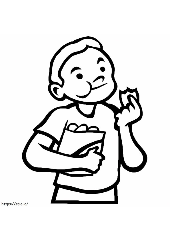 Boy Eating French Fries coloring page