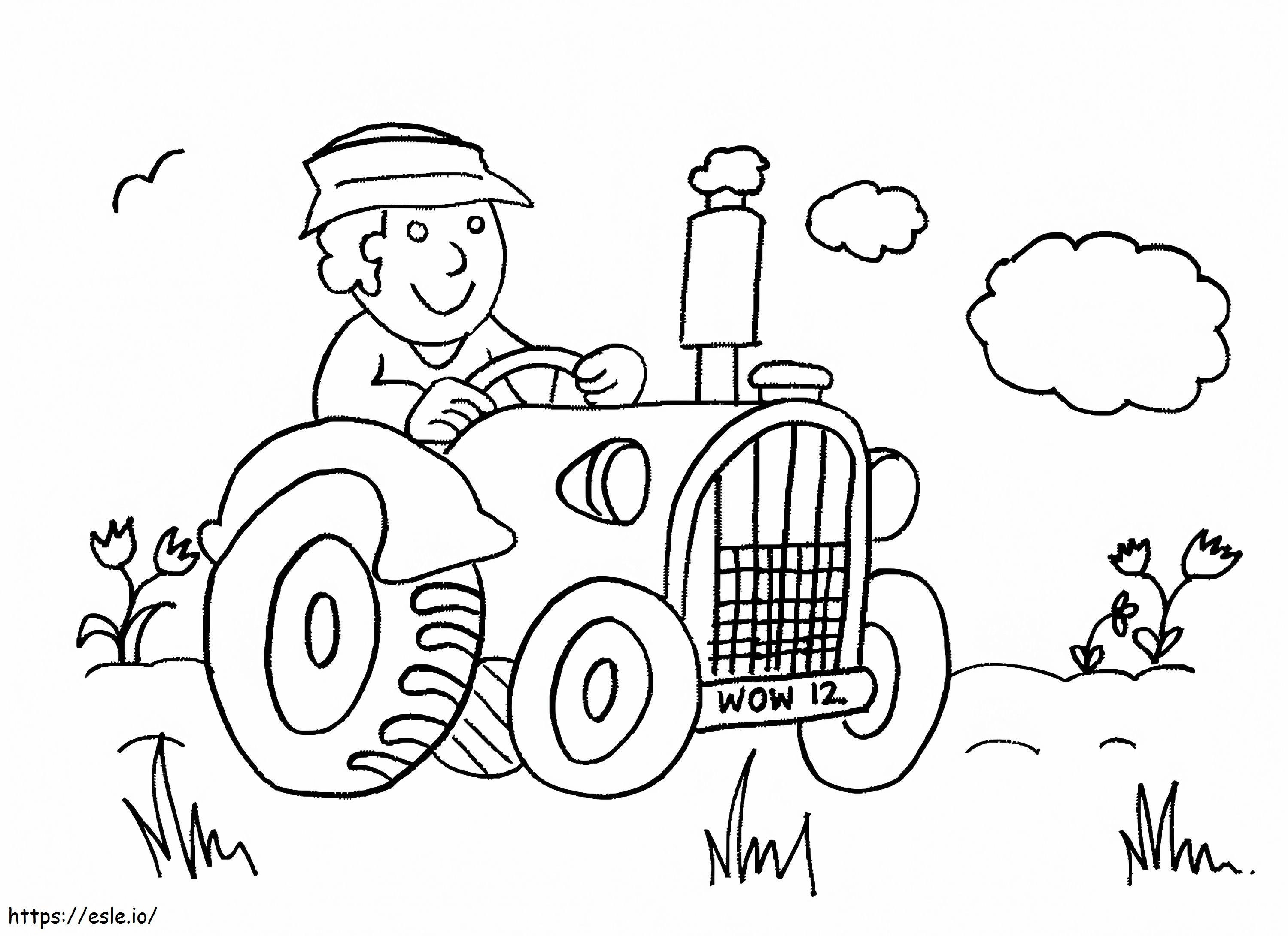 Traktörde Oturan Bir Çiftçinin Çizimi boyama