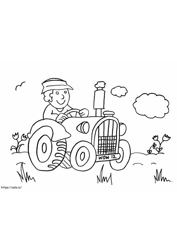 Desen al unui fermier așezat pe un tractor de colorat
