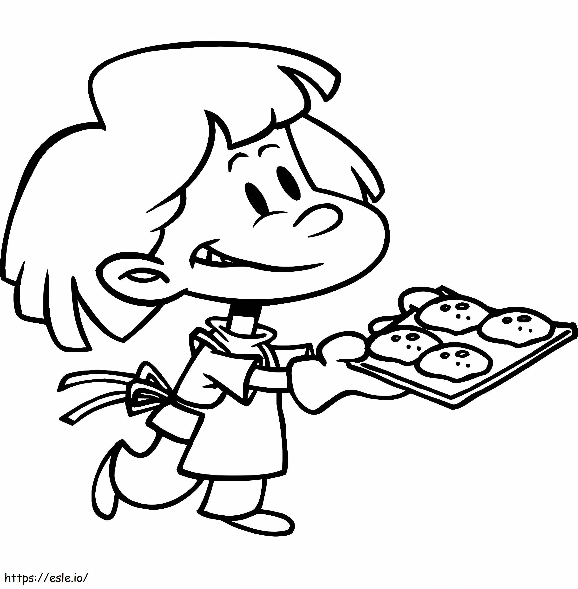 Menina segurando um prato de biscoitos para colorir