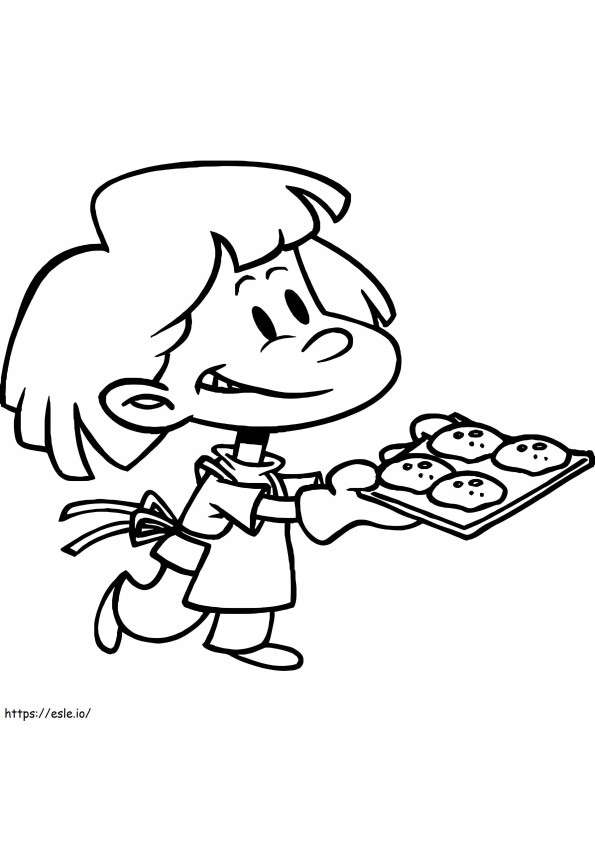 Bir tabak kurabiye tutan kız boyama
