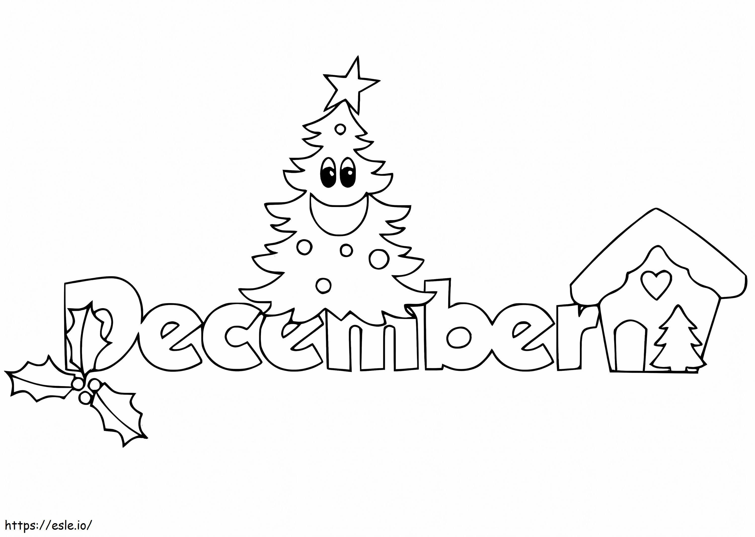 December With Christmas Tree coloring page