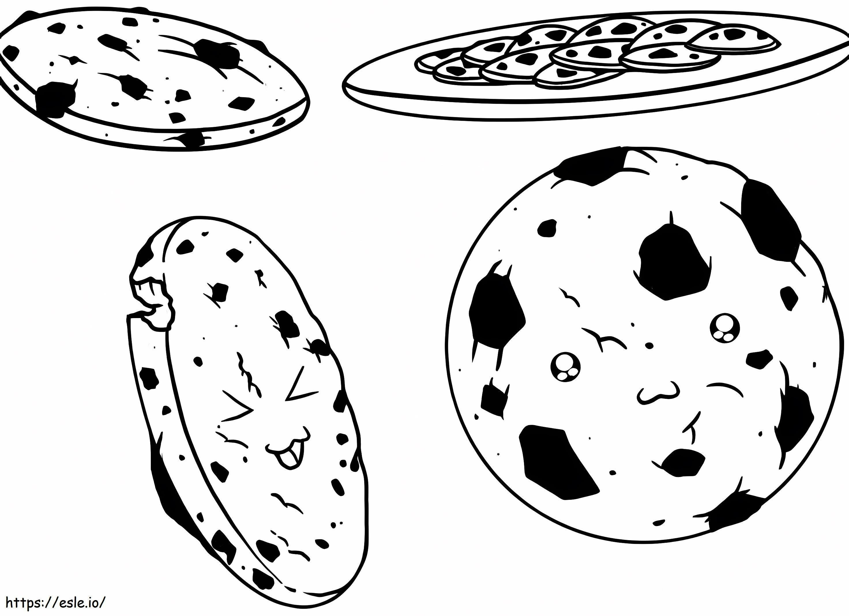 Four Cartoon Cookies coloring page