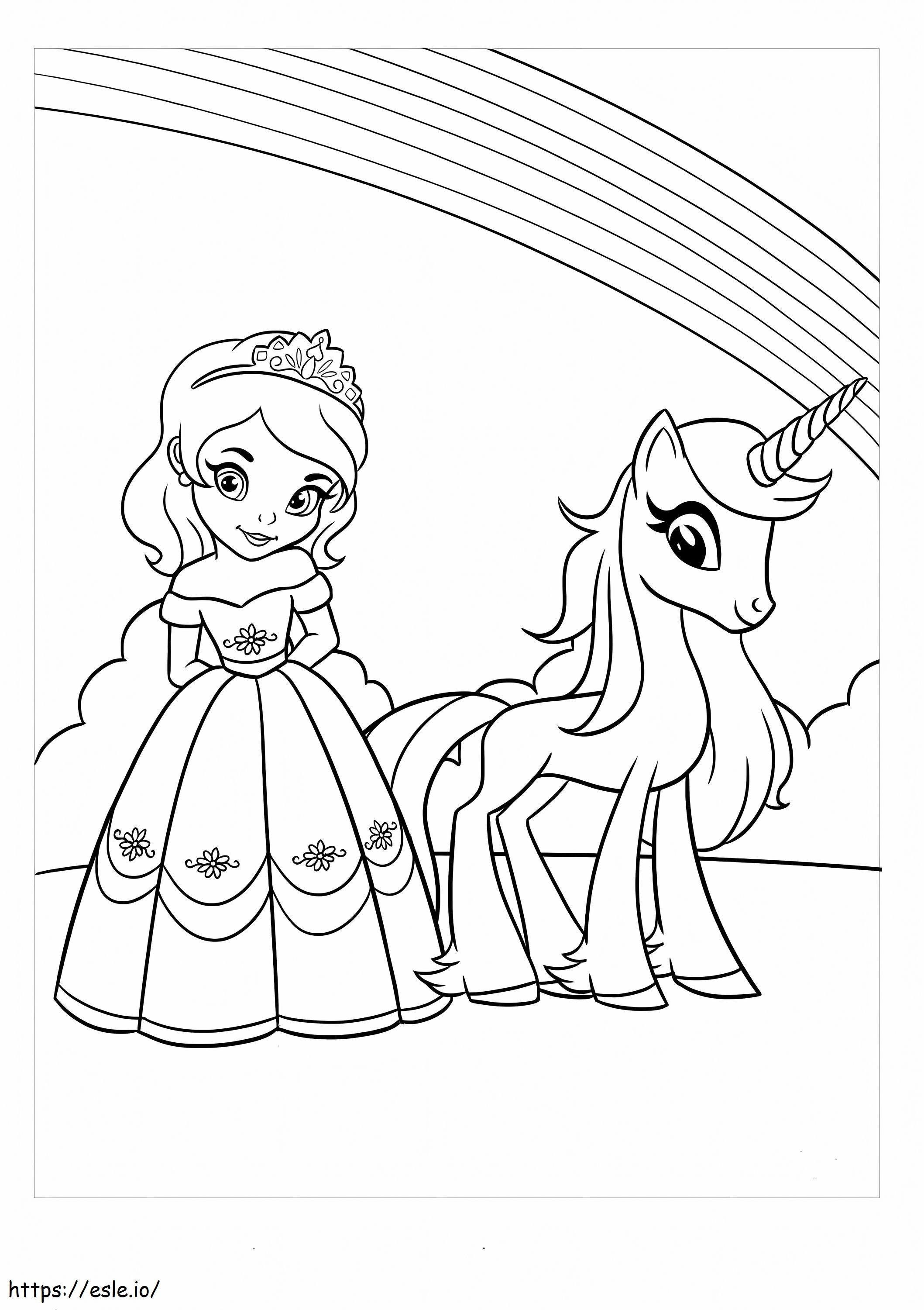Princesa e o unicórnio para colorir