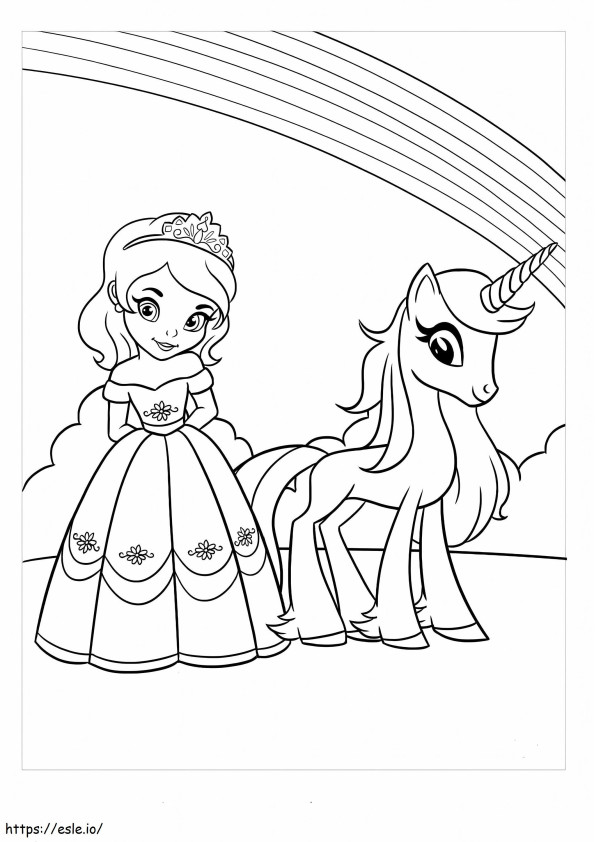 Coloriage princesse et la licorne à imprimer dessin