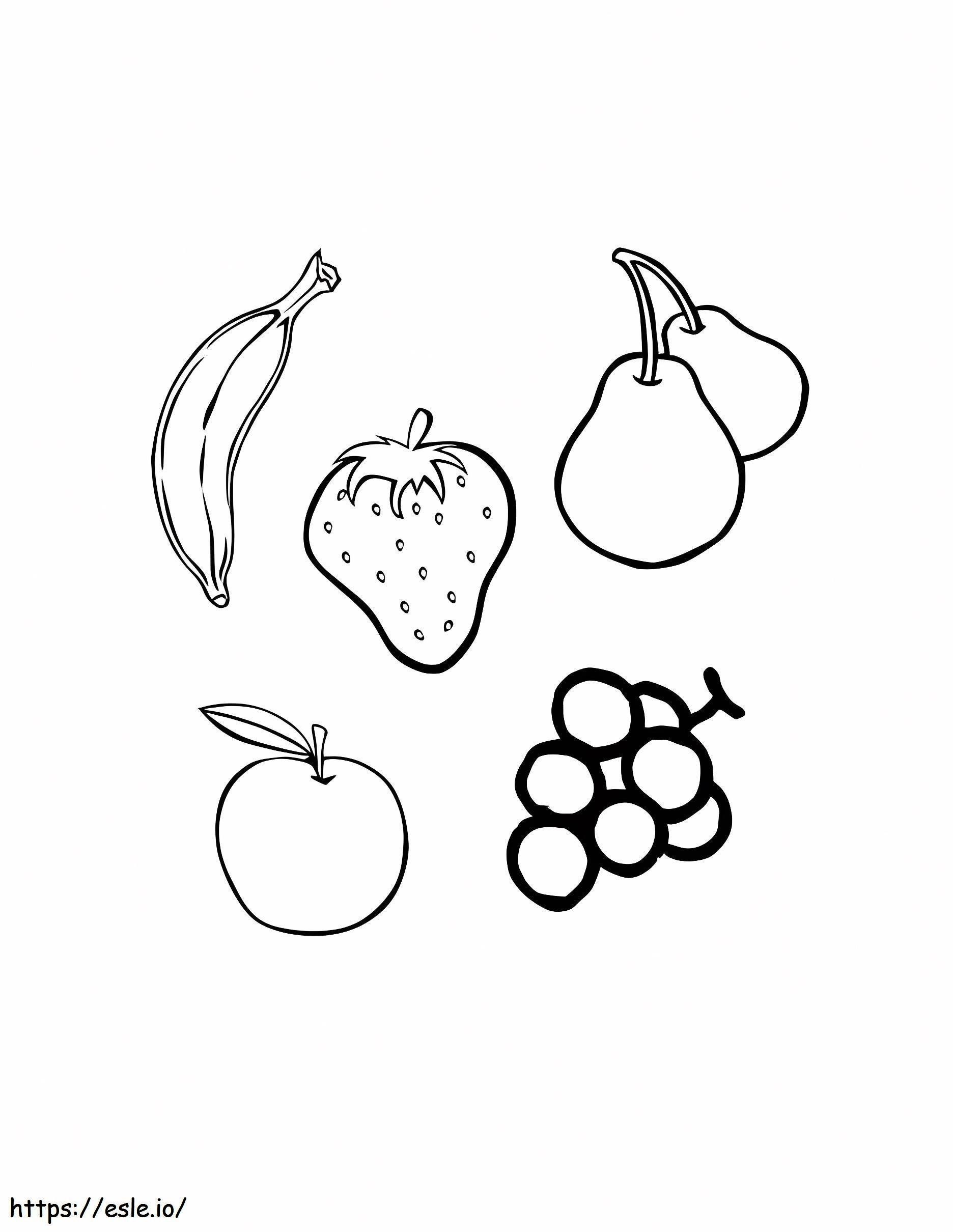 Viisi hedelmää värityskuva
