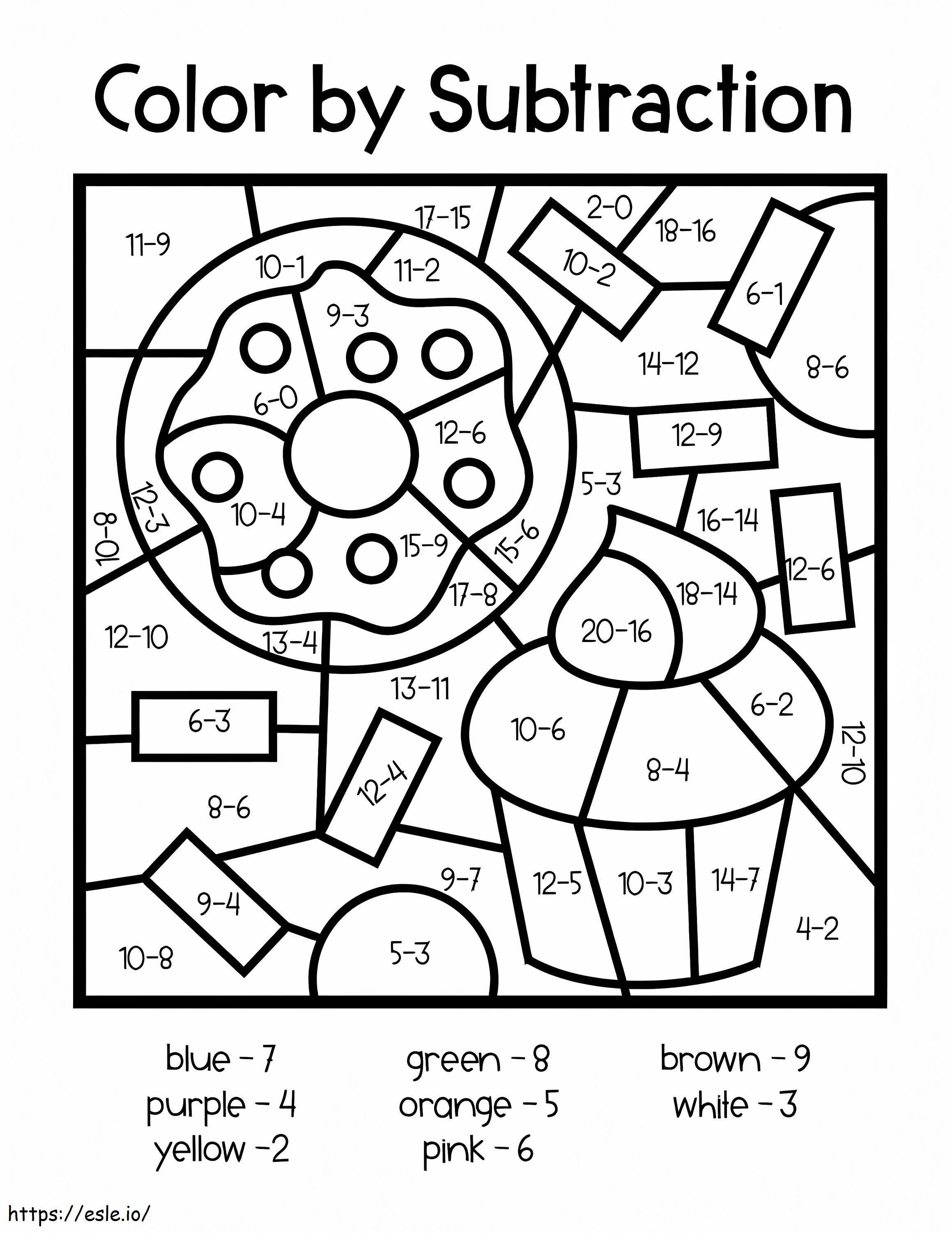 Subtraction Color By Number Worksheet coloring page