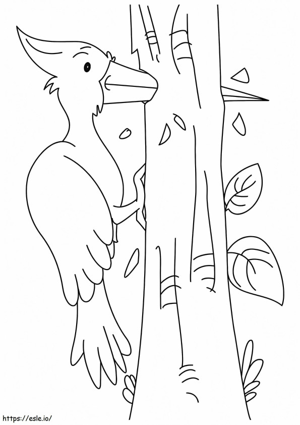 The Woodpecker Is Drilling A Hole In A Tree coloring page