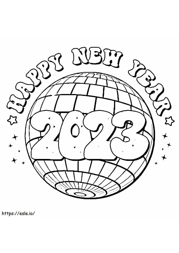 Felice anno nuovo 2023 con palla da discoteca da colorare