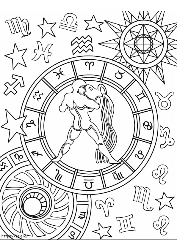 Signo do Zodíaco Aquário para colorir