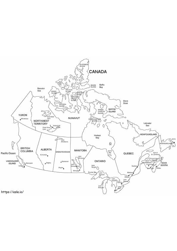 Kaart van Canada 2 kleurplaat