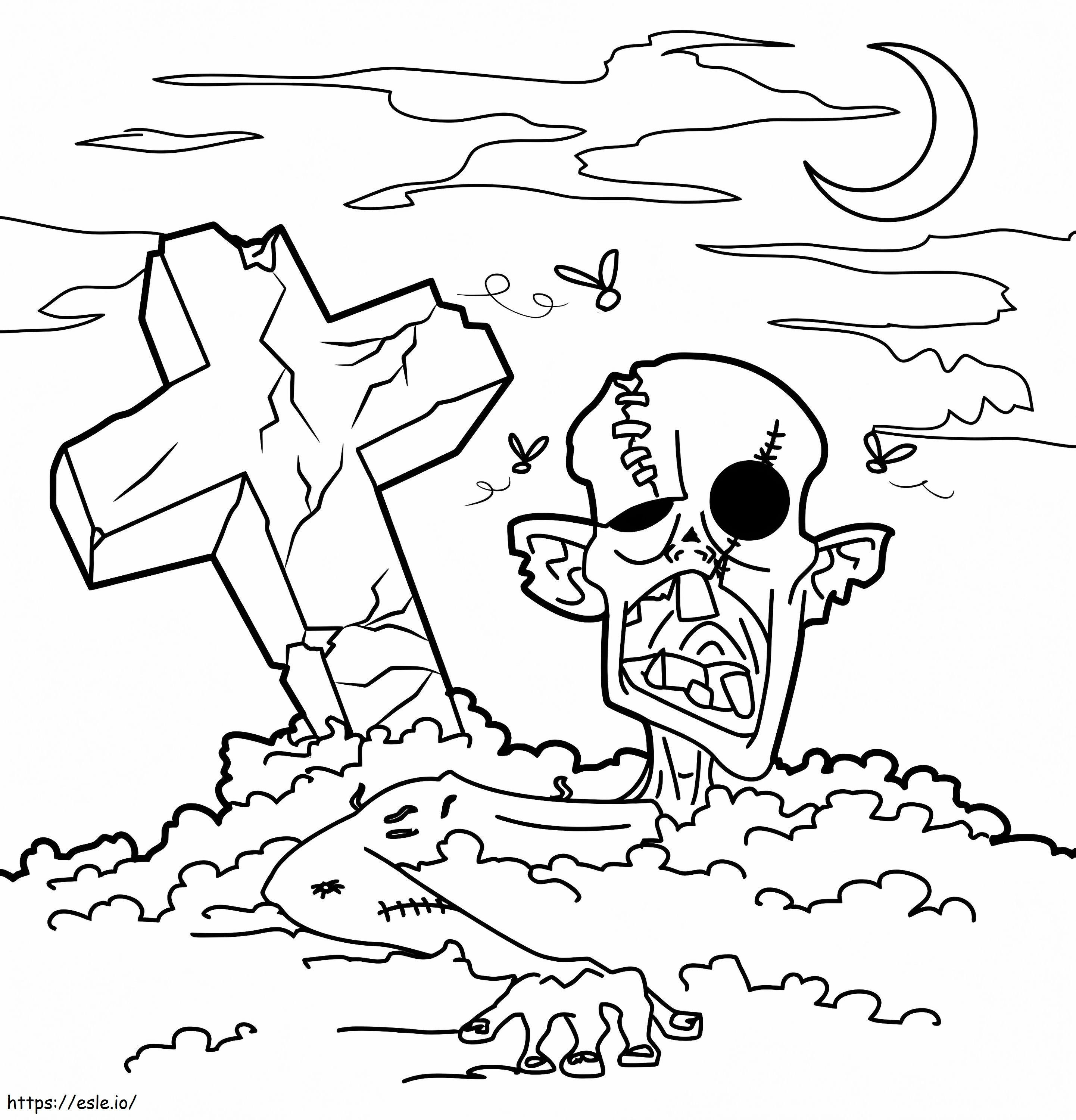 Pemakaman Dengan Kepala Zombie Gambar Mewarnai