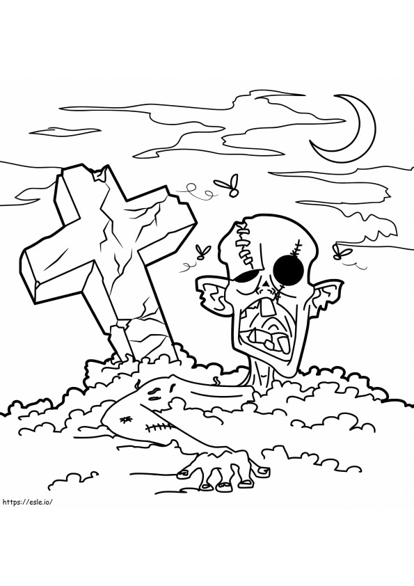 Cemetery With Zombie Head coloring page
