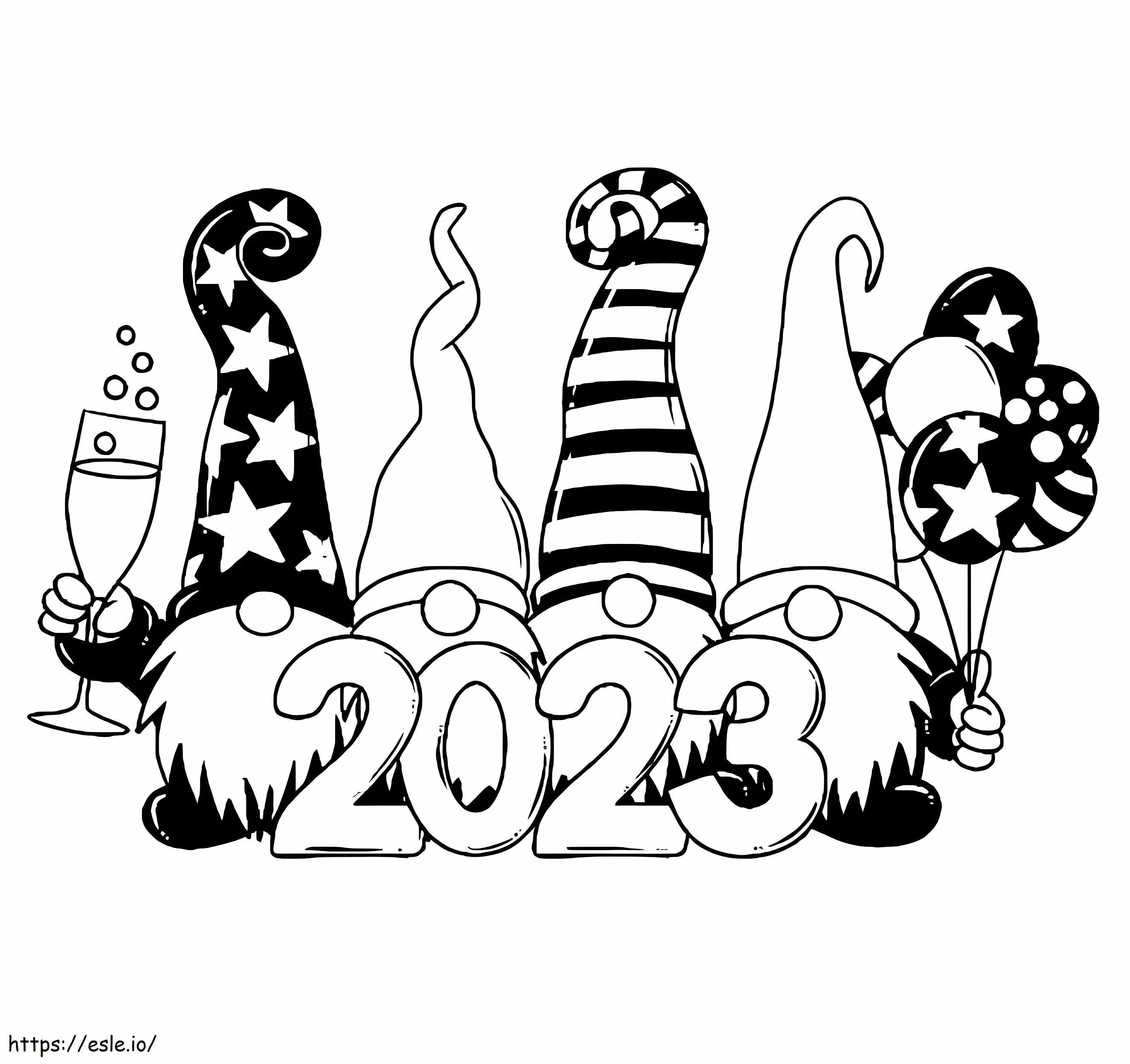Coloriage 2023 avec des gnomes à imprimer dessin