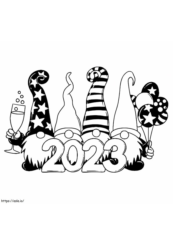 Coloriage 2023 avec des gnomes à imprimer dessin