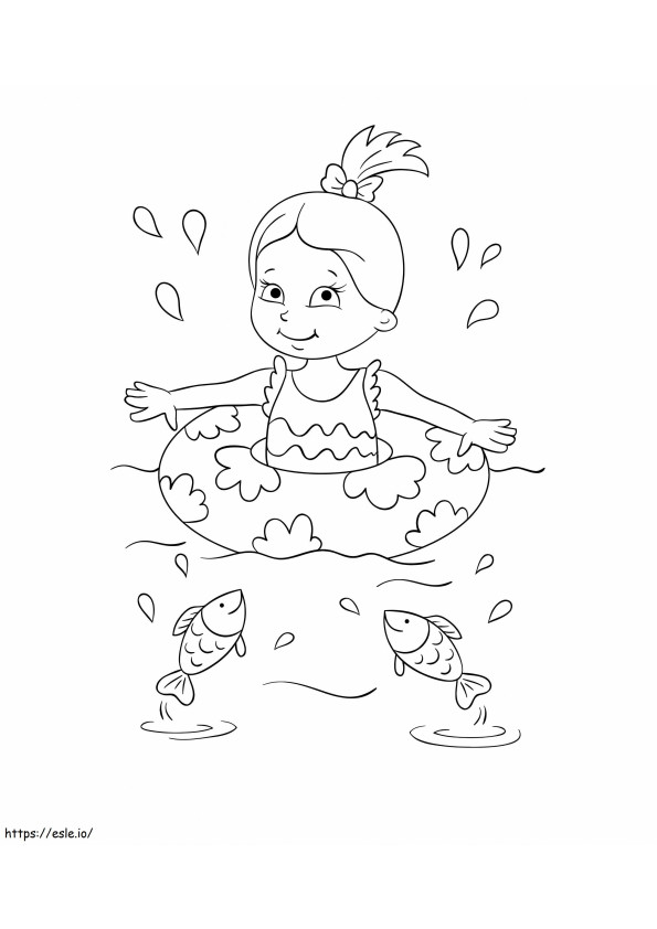 Fată care înot și doi pești de colorat