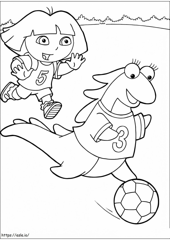 Dora And Isa Playing Soccer coloring page