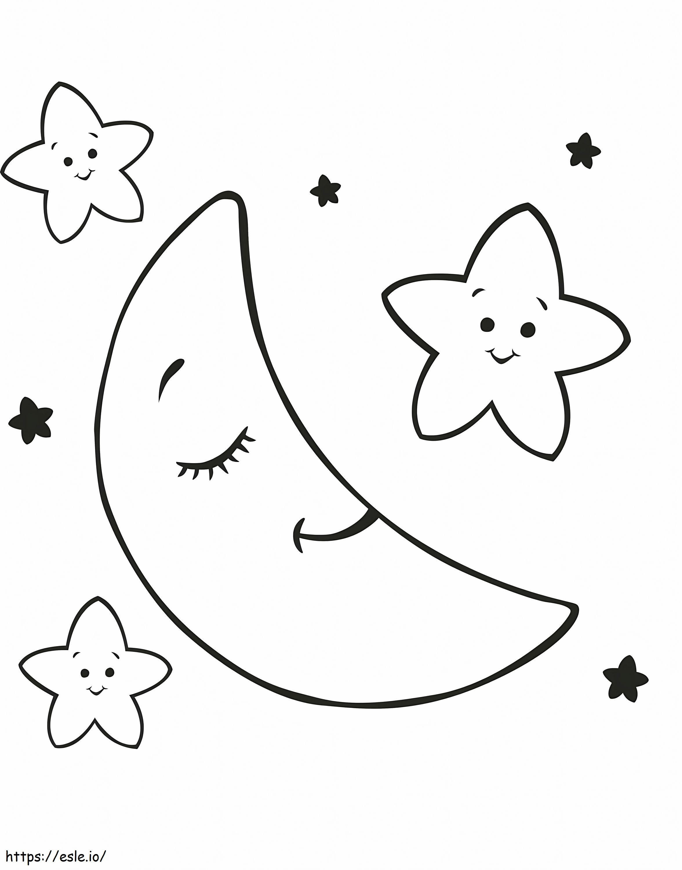 Sarjakuva Kuu ja kolme tähteä värityskuva