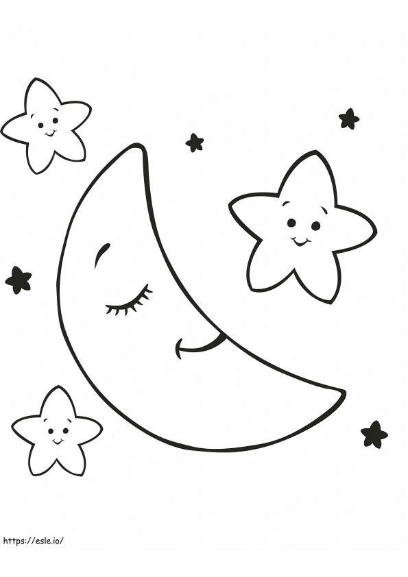 Coloriage Lune De Dessin Animé Et Trois Étoiles à imprimer dessin