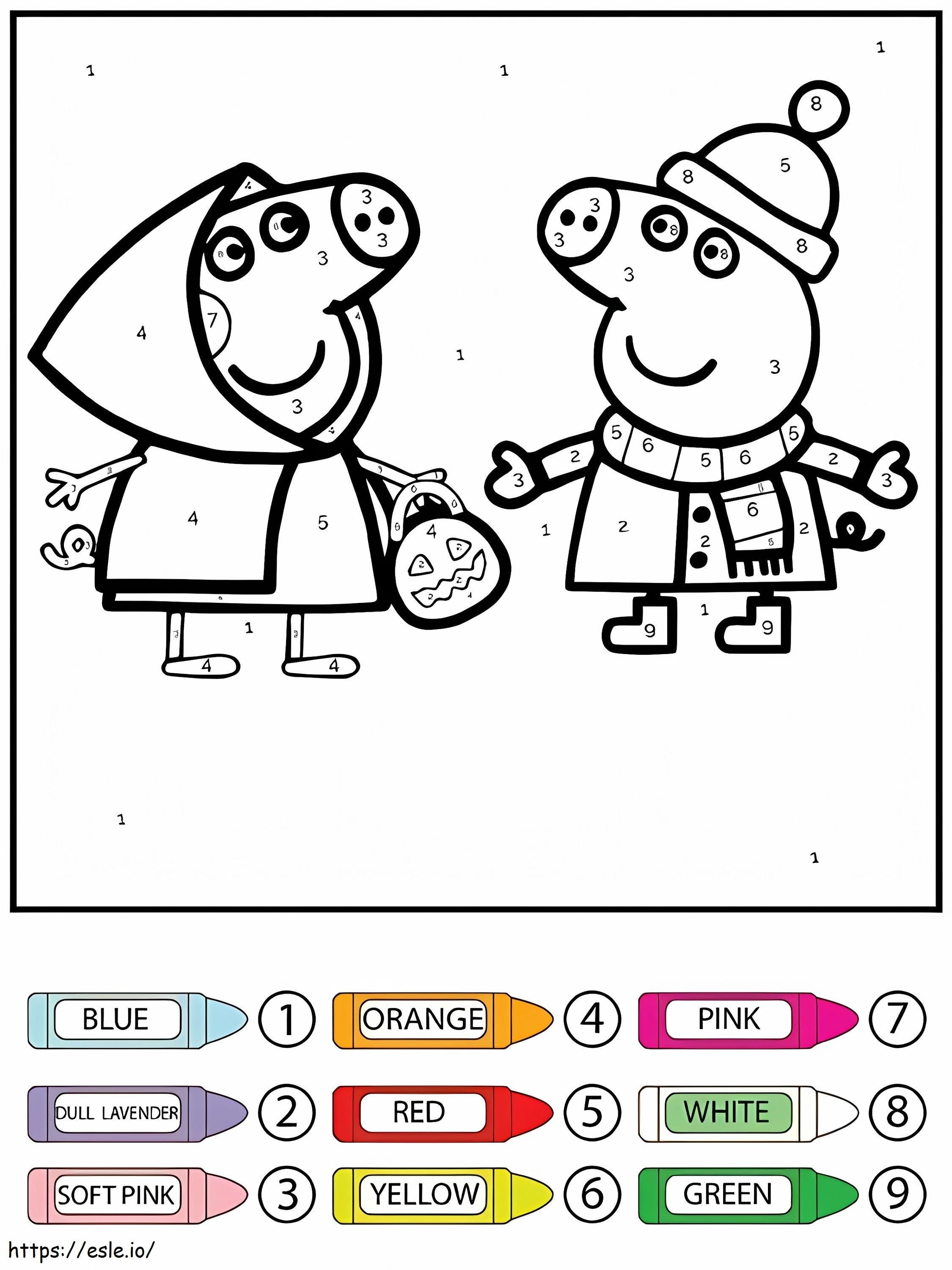 Peppa Pig With Winter Coat Color By Number coloring page