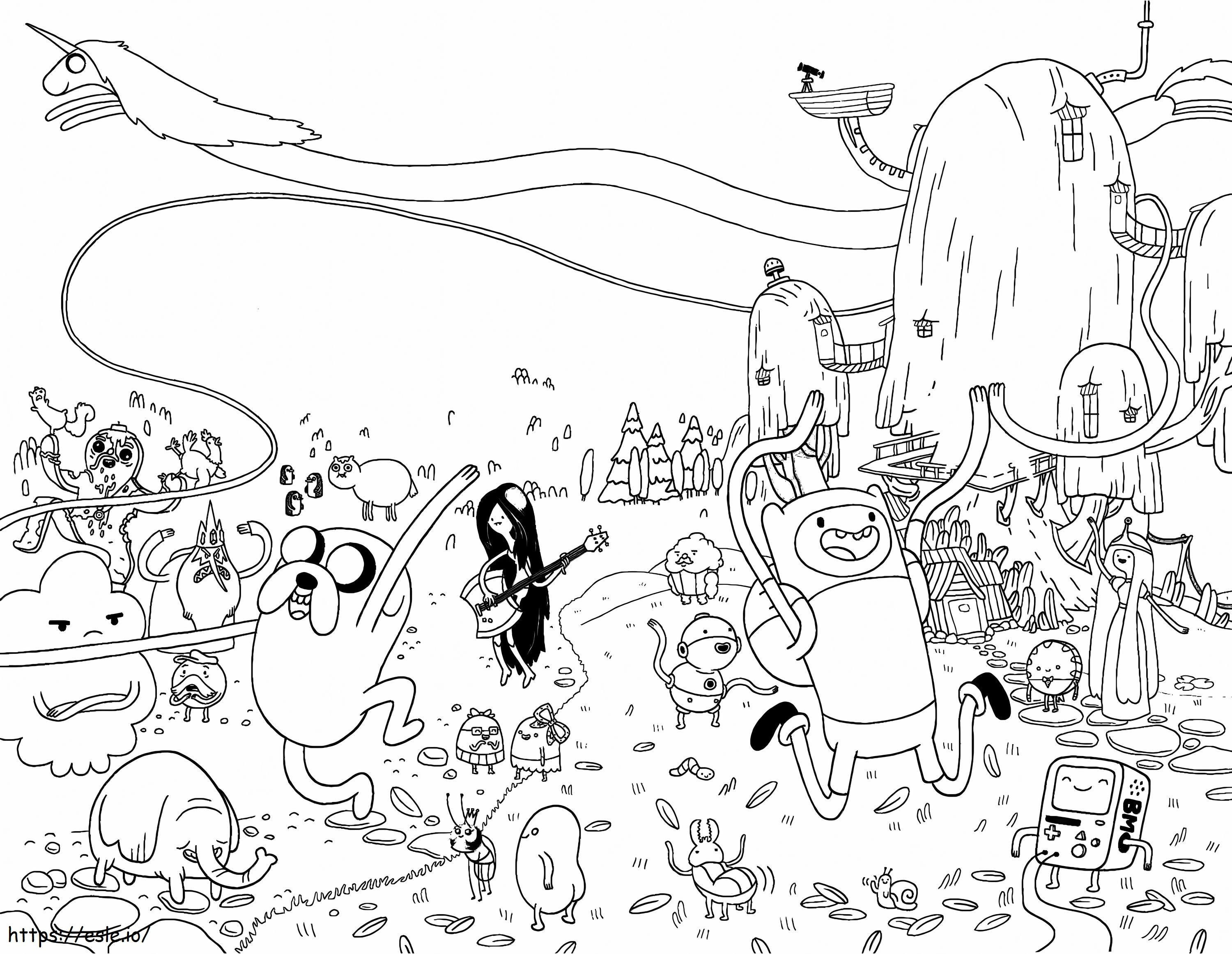 Coloriage Tous les personnages de Happy Adventure Time à imprimer dessin