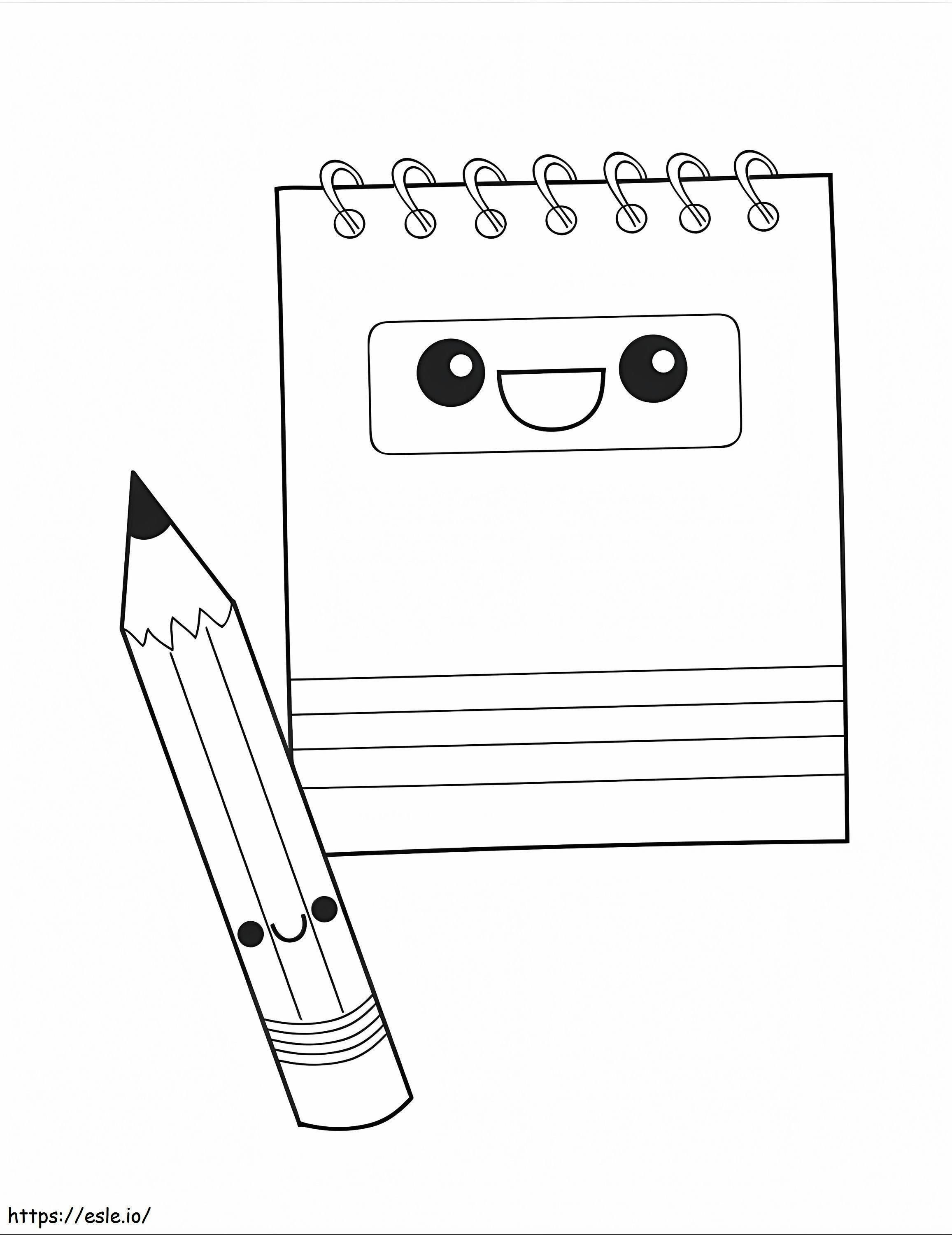Cartoon-Notizbuch und Bleistift ausmalbilder