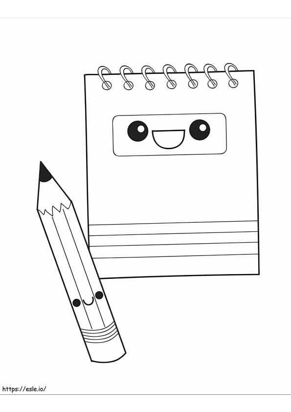 Caderno e lápis de desenho animado para colorir